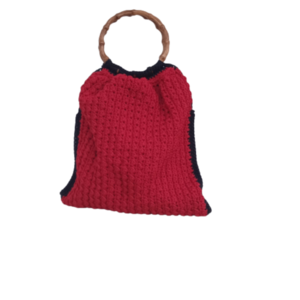 Πλεκτή κόκκινη τσάντα με ξύλινα μπαμπού χερούλια - νήμα, all day, χειρός, tote, πλεκτές τσάντες - 4