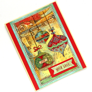 Χριστουγεννιάτικη κάρτα με στολίδια "With love" - χαρτί, ευχετήριες κάρτες