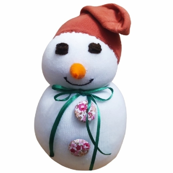 Χιονάνθρωπος χειροποίητος 21 cm - ύφασμα, λούτρινο, διακοσμητικά, χιονάνθρωπος, χριστουγεννιάτικα δώρα
