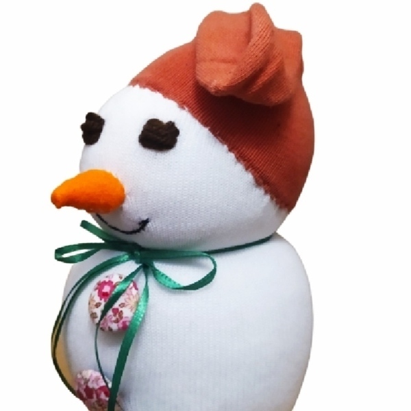 Χιονάνθρωπος χειροποίητος 21 cm - ύφασμα, λούτρινο, διακοσμητικά, χιονάνθρωπος, χριστουγεννιάτικα δώρα - 2