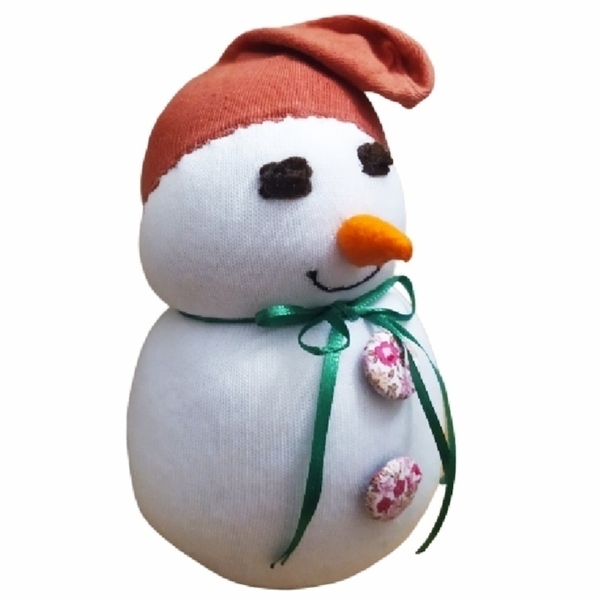 Χιονάνθρωπος χειροποίητος 21 cm - ύφασμα, λούτρινο, διακοσμητικά, χιονάνθρωπος, χριστουγεννιάτικα δώρα - 3