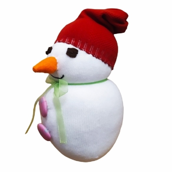 Χιονάνθρωπος χειροποίητος με σκουφάκι 22 cm - ύφασμα, λούτρινο, διακοσμητικά, χιονάνθρωπος, χριστουγεννιάτικα δώρα - 3
