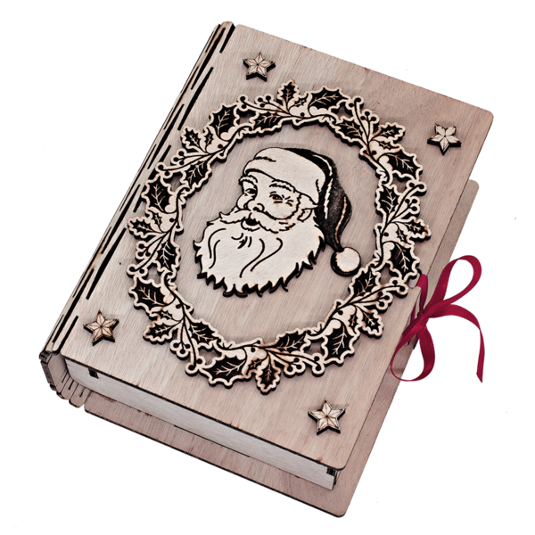 Ξύλινο βιβλίο κουτί με ξύλινα διακοσμητικά στοιχεία στεφάνι Άγιος Βασίλης - ξύλο, διακοσμητικά