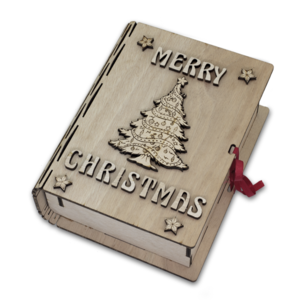 Ξύλινο βιβλίο κουτί με ξύλινα διακοσμητικά στοιχεία Καλά Χριστούγεννα στα αγγλικά 2022 χριστουγεννιάτικο δέντρο αστεράκια - ξύλο, διακοσμητικά