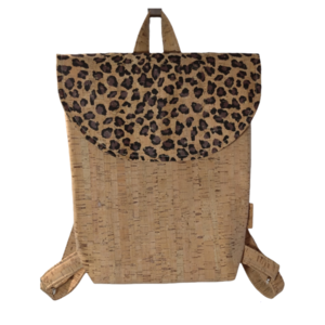 Γυναικεία τσάντα πλάτης από φελλό, με καπάκι Leopard. Anifantou - animal print, πλάτης, μεγάλες, all day, φελλός