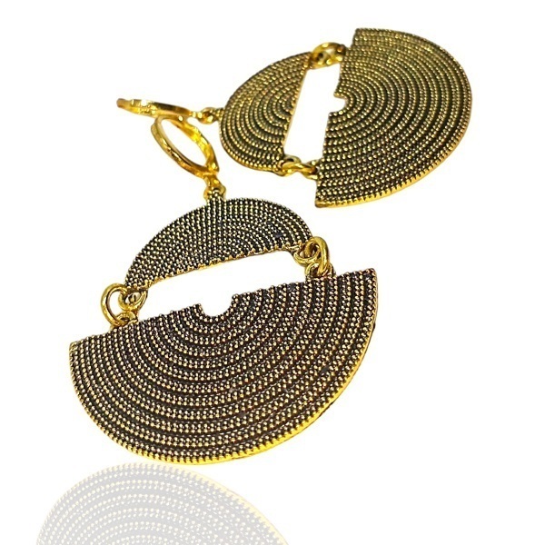 Γυναικεία σκουλαρίκια boho με μισούς δίσκους ορείχαλκος - ατσάλι, boho, κρεμαστά, γάντζος - 3