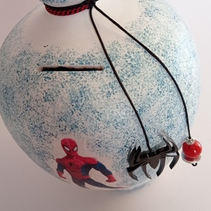 Κουμπαράς πήλινος αράχνη μπλε_κοκκινο_μαυρο 17εκ.υψος - αγόρι, δώρα γενεθλίων, διακοσμητικά - 2