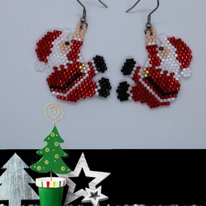 Σκουλαρίκια Santa χριστουγεννιάτικα - γυαλί, ατσάλι, κρεμαστά, γάντζος, φθηνά - 3