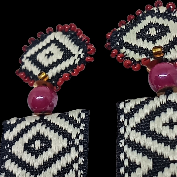 Γυναικεία σκουλαρίκια boho με υφαντή τρέσα - ύφασμα, ατσάλι, boho, κρεμαστά, καρφάκι - 2