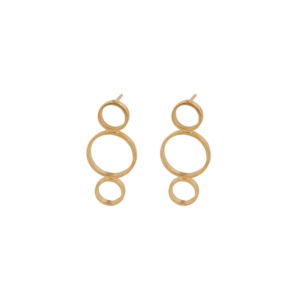 Καρφωτά χειροποίητα σκουλαρίκια από ασήμι 925, επιχρυσωμένα σε σχήμα τριων συνεχόμενων κύκλων - ασήμι, επιχρυσωμένα, επάργυρα, κρεμαστά, καρφάκι