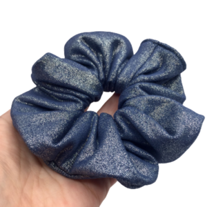 Υφασμάτινο λαστιχάκι scrunchie ''star sky'' μπλε με χρυσόσκονη - ύφασμα, γκλίτερ, για τα μαλλιά, λαστιχάκια μαλλιών - 5