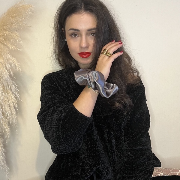 Scrunchie X-large Saten Grey - ύφασμα, λαστιχάκια μαλλιών - 3