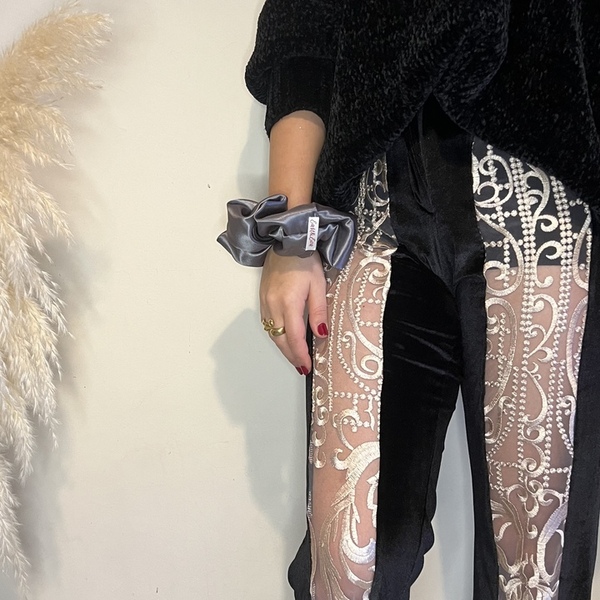 Scrunchie X-large Saten Grey - ύφασμα, λαστιχάκια μαλλιών - 4