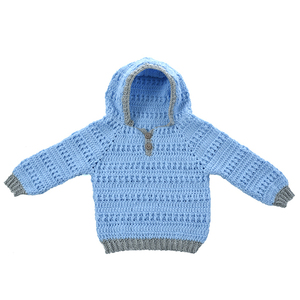 Χειροποίητο πλεκτό πουλόβερ για μωρά και μικρά παιδάκια, χρώματος γαλάζιο με ανοικτό γκρί - αγόρι, παιδικά ρούχα, 1-2 ετών - 2