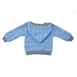Χειροποίητο πλεκτό πουλόβερ για μωρά και μικρά παιδάκια, χρώματος γαλάζιο με ανοικτό γκρί - αγόρι, παιδικά ρούχα, 1-2 ετών - 3