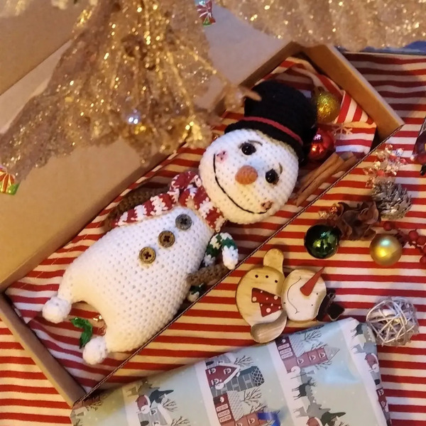 Πλεκτός χειροποίητος χιονάνθρωπος (24cm) - λούτρινα, χριστούγεννα, amigurumi, χιονάνθρωπος - 3