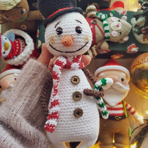 Πλεκτός χειροποίητος χιονάνθρωπος (24cm) - λούτρινα, χριστούγεννα, amigurumi, χιονάνθρωπος - 4