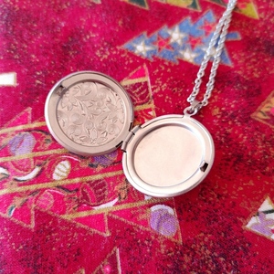 "Flower Locket" - Μενταγιόν Locket Λουλούδια Ατσάλι 50 εκ. - μακριά, λουλούδι, ατσάλι, φθηνά, μενταγιόν - 3