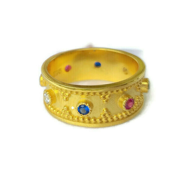 Δαχτυλίδι ασήμι 925 επιχρυσωμένο σε Βυζαντινό στυλ με αυθεντικά zircons - ημιπολύτιμες πέτρες, επιχρυσωμένα, ασήμι 925, για γάμο, δωρο για επέτειο