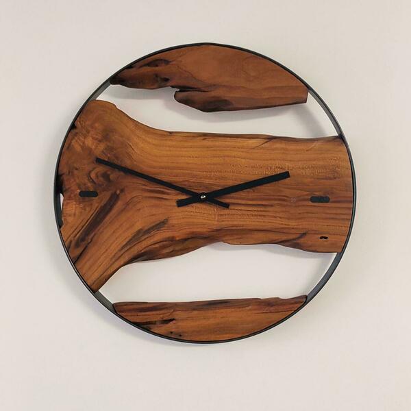 Ρολόι τοίχου"Prunus" κατασκευασμένο από μέταλλο και ξύλο - ξύλο, τοίχου, χειροποίητα, ξύλινα διακοσμητικά, δωρο για επέτειο - 2