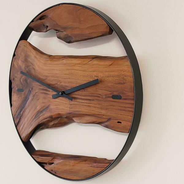 Ρολόι τοίχου"Prunus" κατασκευασμένο από μέταλλο και ξύλο - ξύλο, τοίχου, χειροποίητα, ξύλινα διακοσμητικά, δωρο για επέτειο - 4