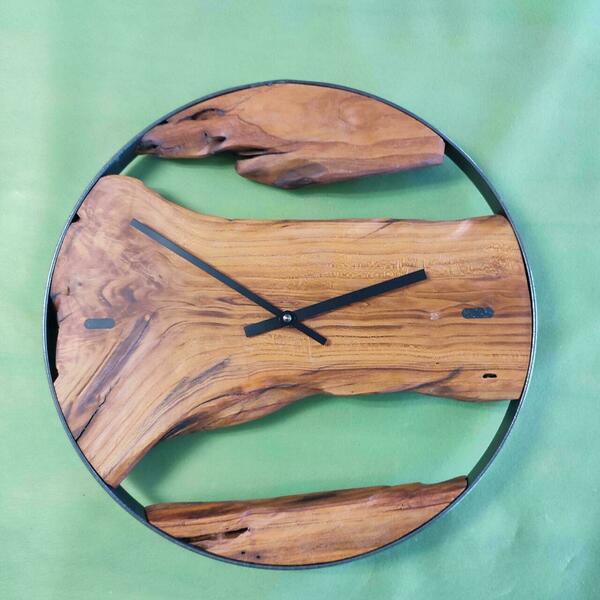 Ρολόι τοίχου"Prunus" κατασκευασμένο από μέταλλο και ξύλο - ξύλο, τοίχου, χειροποίητα, ξύλινα διακοσμητικά, δωρο για επέτειο - 5