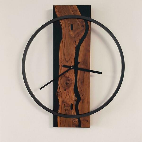 Ρολόι τοίχου"Gaia"κατασκευασμένο από μέταλλο,ξύλο και υγρό γυαλί. - ξύλο, τοίχου, χειροποίητα, ξύλινα διακοσμητικά - 2