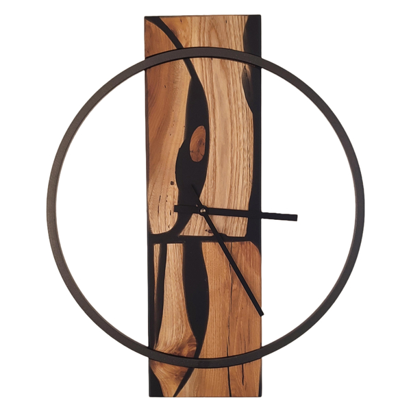 Ρολόι τοίχου"Kirki" κατασκευασμένο από μέταλλο, ξύλο και υγρό γυαλί. - ξύλο, τοίχου, χειροποίητα, ξύλινα διακοσμητικά