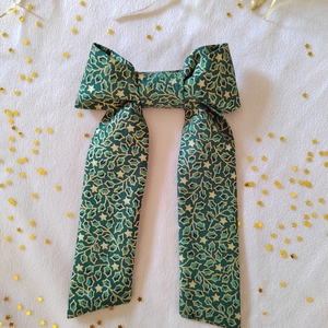 Χειροποίητος υφασμάτινος βαμβακερος φιογκος πράσινος με αστέρια με μπαρετα 1τμχ 18 με 23εκατοστά - φιόγκος, ιδεά για δώρο, αξεσουάρ μαλλιών, hair clips - 2