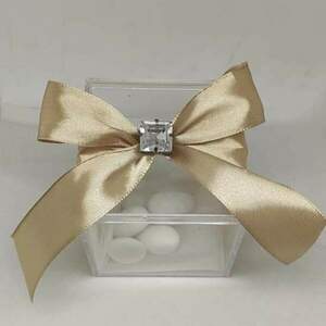 Μπομπονιέρα γάμου κουτί plexiglass με χρυσή σατέν κορδέλα με στρας - γάμου