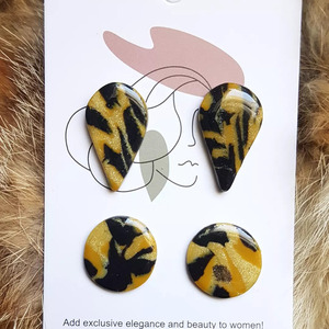 Σετ Animal Print Χειροποίητα Σκουλαρίκια - γυαλί, δάκρυ, πηλός, μικρά, καρφάκι - 2