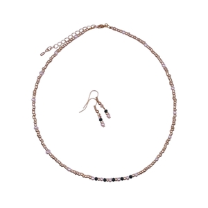 Gold & Cute- Set κολιέ και σκουλαρίκια - ημιπολύτιμες πέτρες, ατσάλι, πέρλες, seed beads, σετ κοσμημάτων