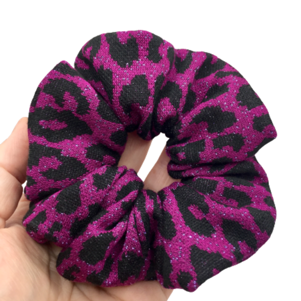 Υφασμάτινο λαστιχάκι scrunchie 'purple magenta' μεσαίου μεγέθους (medium) - ύφασμα, animal print, για τα μαλλιά, λαστιχάκια μαλλιών - 3