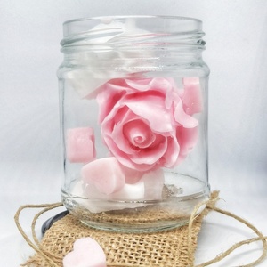 Σαπουνάκια πολυτελείας τριαντάφυλλο (4τμχ) σε βάζο για δώρο (SLS FREE) - γυαλί, σετ δώρου
