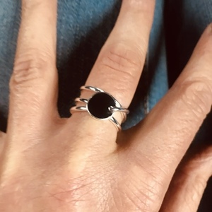 Δαχτυλίδι ασήμι 925 - Black round - ασήμι 925, επάργυρα, γεωμετρικά σχέδια, μεγάλα, αυξομειούμενα - 4