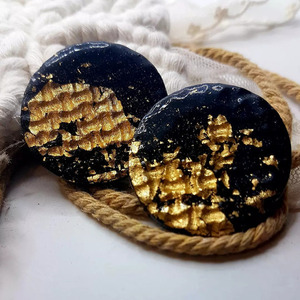 Gold Waffles Καρφωτα σκουλαρίκια - γυαλί, πηλός, καρφωτά, boho, καρφάκι - 2