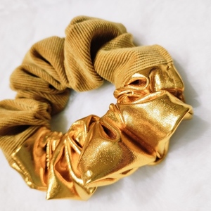 Λαστιχάκι μαλλιών (scrunchie) μουσταρδί χρυσό regular - ύφασμα, μοδάτο, για τα μαλλιά - 2