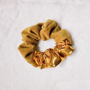 Λαστιχάκι μαλλιών (scrunchie) μουσταρδί χρυσό regular - ύφασμα, μοδάτο, για τα μαλλιά