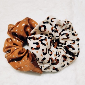 Σετ 2 λαστιχάκια μαλλιών (scrunchies) large viscose - ύφασμα, animal print, για τα μαλλιά, λαστιχάκια μαλλιών