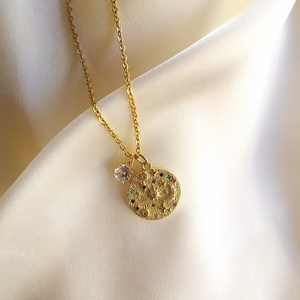 Cosmic medallion necklace| φλουρί - μενταγιόν με ζιργκόν - επιχρυσωμένα, ατσάλι, ζιργκόν, φλουριά, μενταγιόν
