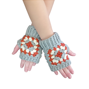 Πλεκτά γάντια fingerless, granny square, γκρι - ακρυλικό, δώρα για γυναίκες