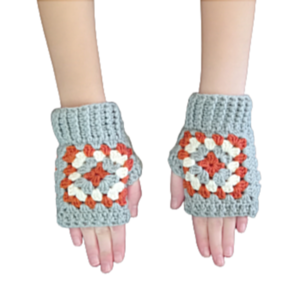 Πλεκτά γάντια fingerless, granny square, γκρι - ακρυλικό, δώρα για γυναίκες - 4