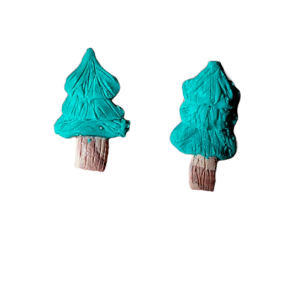 Σκουλαρίκια χειροποίητα, μικρό δέντρο, από πολυμερικό πηλό και ατσάλι, πράσινο και καφέ - πηλός, καρφωτά, μικρά, ατσάλι, φθηνά