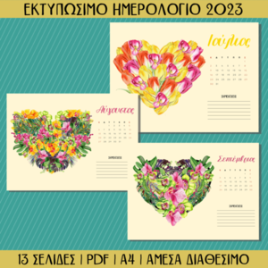 Εκτυπώσιμο Μηνιαίο Ημερολόγιο - Καρδιές - αφίσες - 4