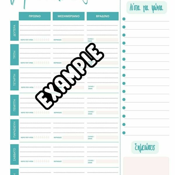 Εκτυπώσιμο meal planner σε μέγεθος Α4 - φύλλα εργασίας - 2