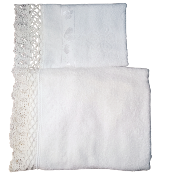 ΣΕΤ πετσέτες μπάνιου ολόλευκες με δαντέλα - δαντέλα, πετσέτες - 2