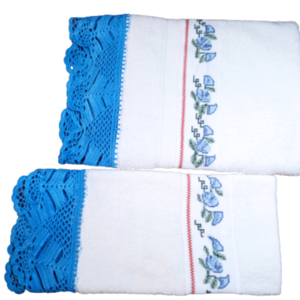 ΣΕΤ πετσέτες μπάνιου και προσωπου με κρίνα σταυροβελονιά - πετσέτες - 2