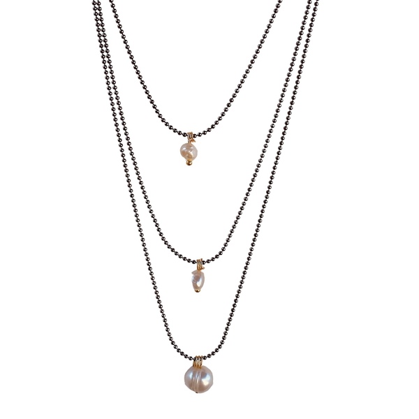 Κολιέ layering - Pearls on layers - μαργαριτάρι, ατσάλι, layering, πέρλες, seed beads