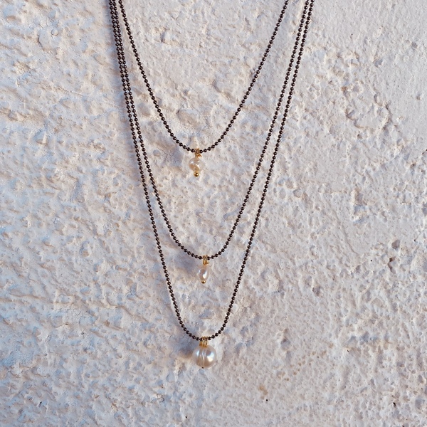 Κολιέ layering - Pearls on layers - μαργαριτάρι, ατσάλι, layering, πέρλες, seed beads - 3