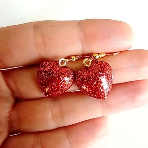 Σκουλαρίκια με κόκκινη καρδιά από υγρό γυαλί - γυαλί, καρδιά, κρεμαστά, αγ. βαλεντίνου, δώρα για γυναίκες - 4